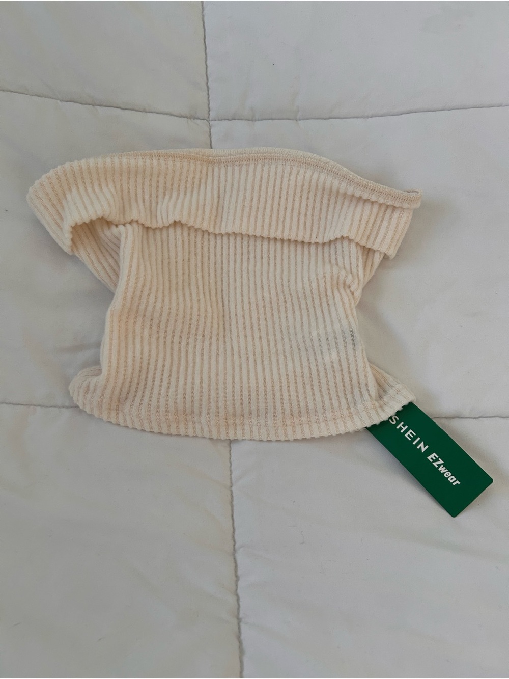 SHEIN Cream Ribbed Bandeau tube Top